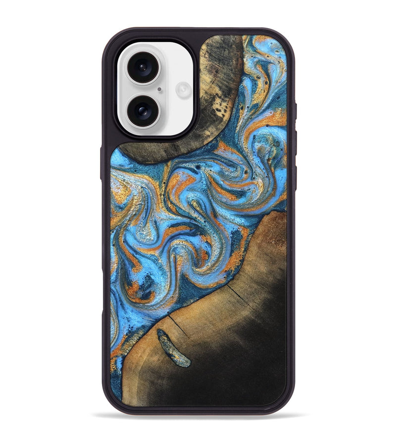 iPhone 16 Plus Wood Phone Case - Arminta (Teal & Gold, 824553)
