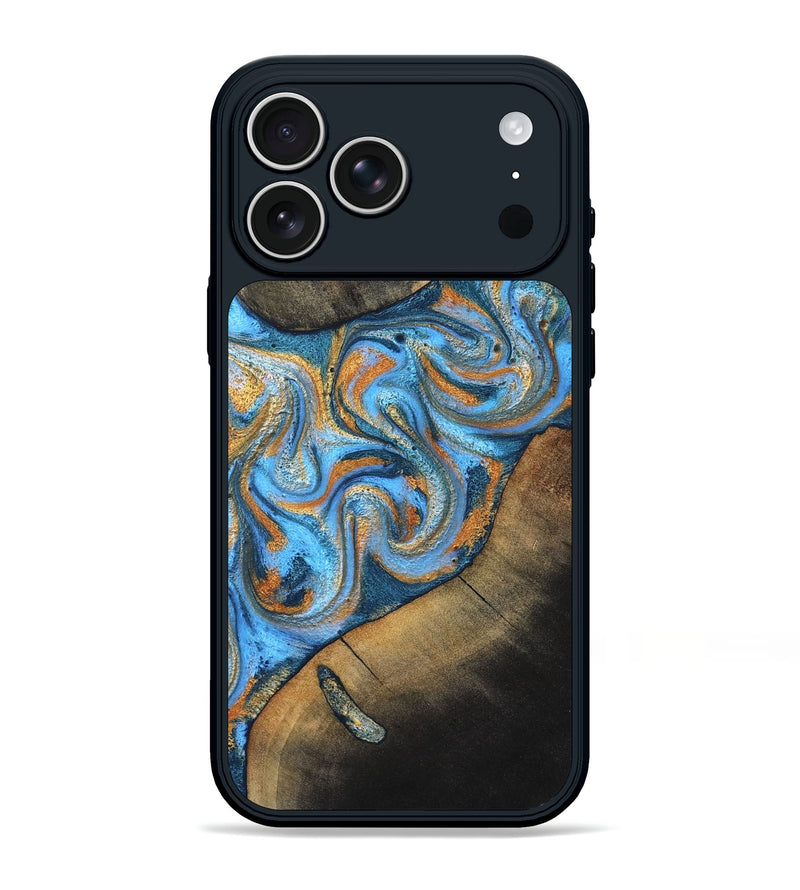 iPhone 17 Pro Max Wood Phone Case - Arminta (Teal & Gold, 824553)