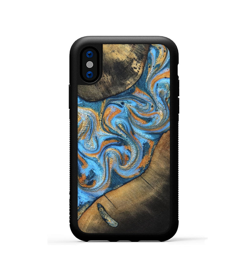 iPhone Xs Wood Phone Case - Arminta (Teal & Gold, 824553)