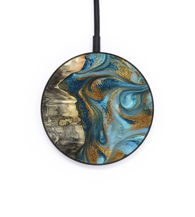 Circle Wood Wireless Charger - Kisha (Teal & Gold, 824555)
