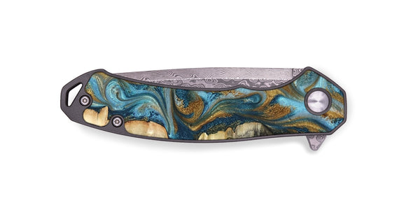 EDC Wood Pocket Knife - Kisha (Teal & Gold, 824555)