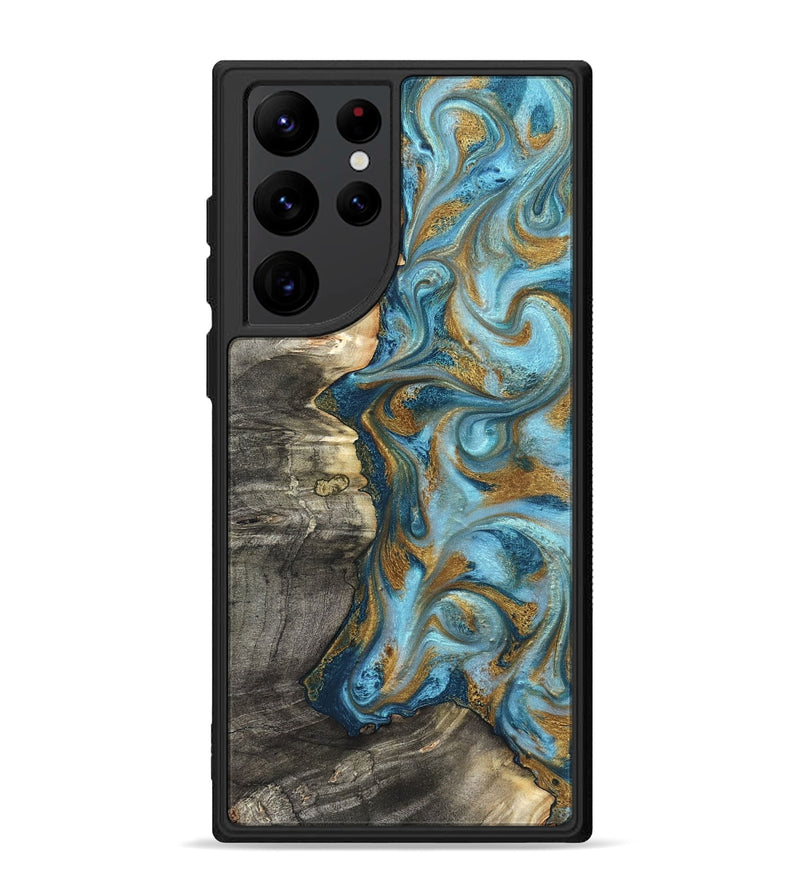 Galaxy S22 Ultra Wood Phone Case - Kisha (Teal & Gold, 824555)