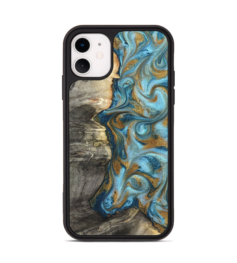 iPhone 11 Wood Phone Case - Kisha (Teal & Gold, 824555)
