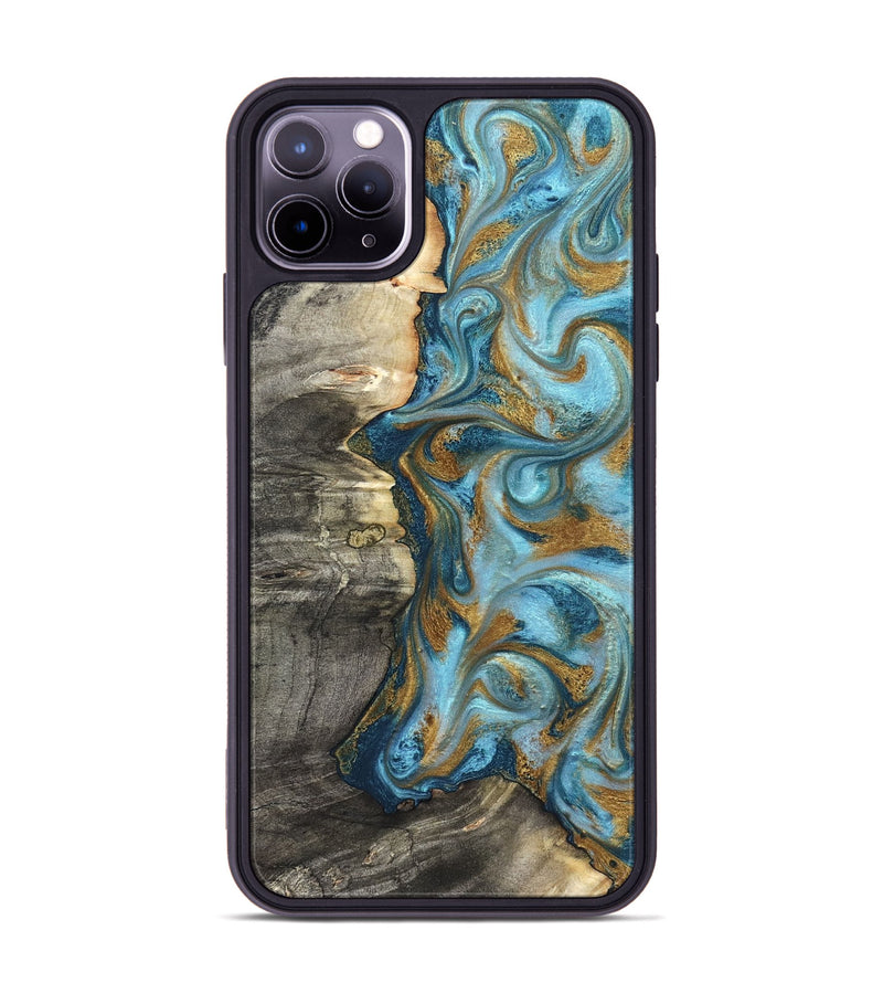 iPhone 11 Pro Max Wood Phone Case - Kisha (Teal & Gold, 824555)