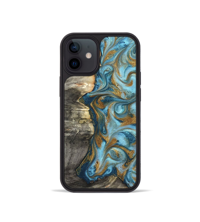 iPhone 12 mini Wood Phone Case - Kisha (Teal & Gold, 824555)