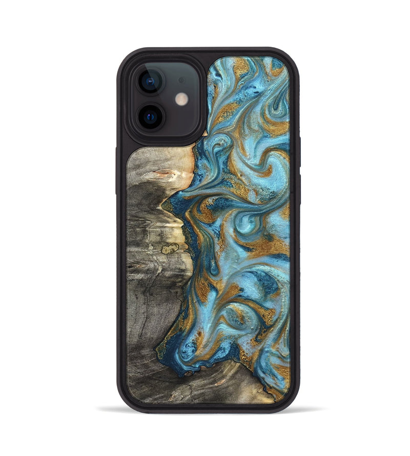 iPhone 12 Wood Phone Case - Kisha (Teal & Gold, 824555)