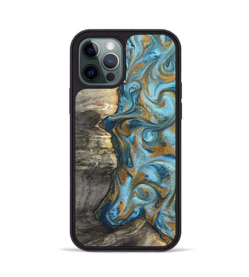 iPhone 12 Pro Wood Phone Case - Kisha (Teal & Gold, 824555)