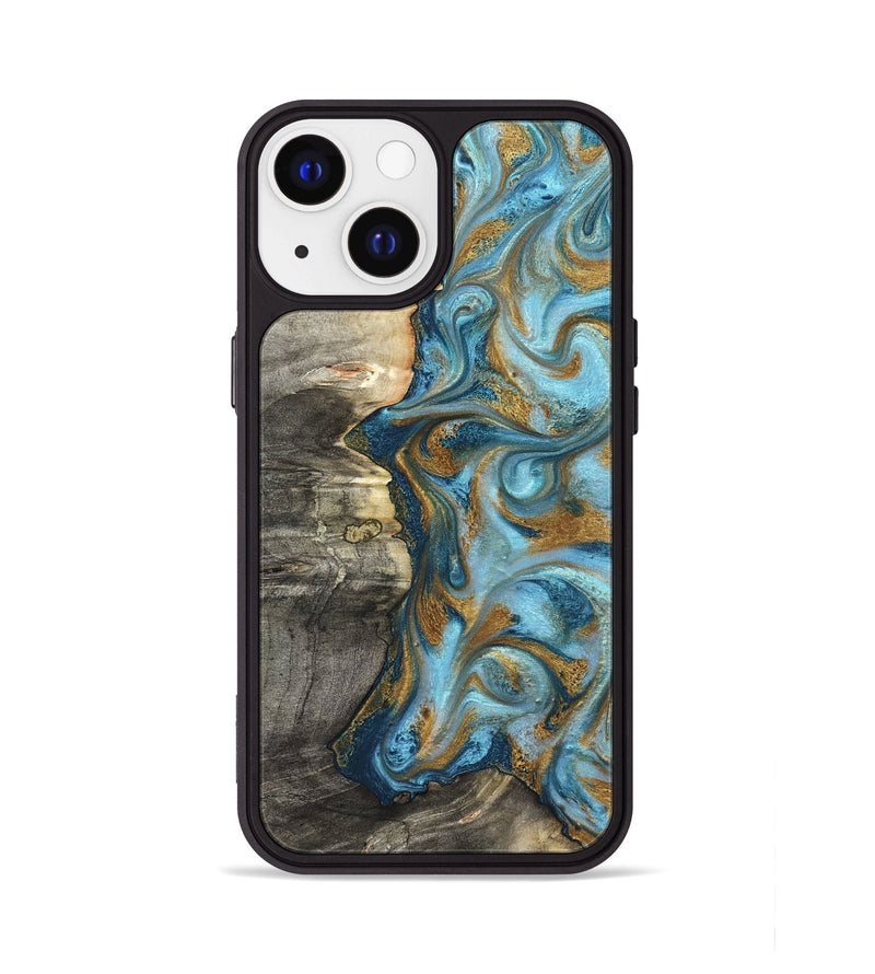 iPhone 13 Wood Phone Case - Kisha (Teal & Gold, 824555)