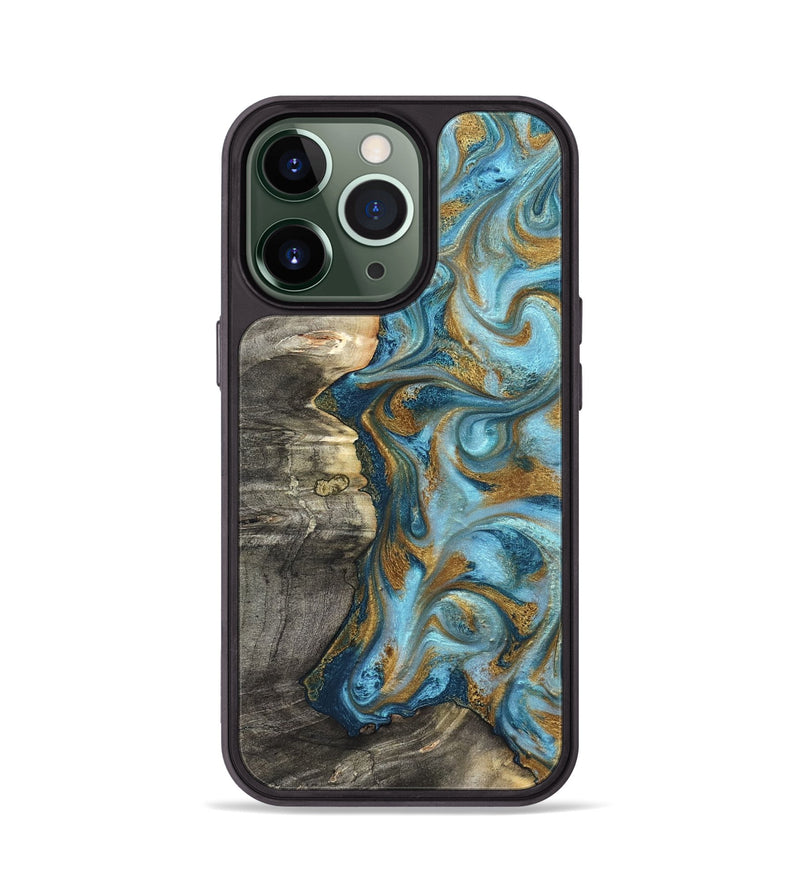 iPhone 13 Pro Wood Phone Case - Kisha (Teal & Gold, 824555)