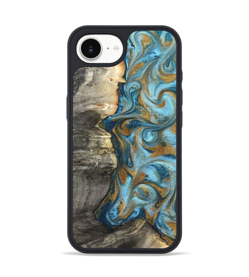 iPhone 16e Wood Phone Case - Kisha (Teal & Gold, 824555)