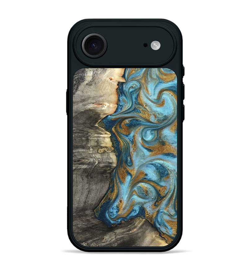 iPhone 17 Air Wood Phone Case - Kisha (Teal & Gold, 824555)