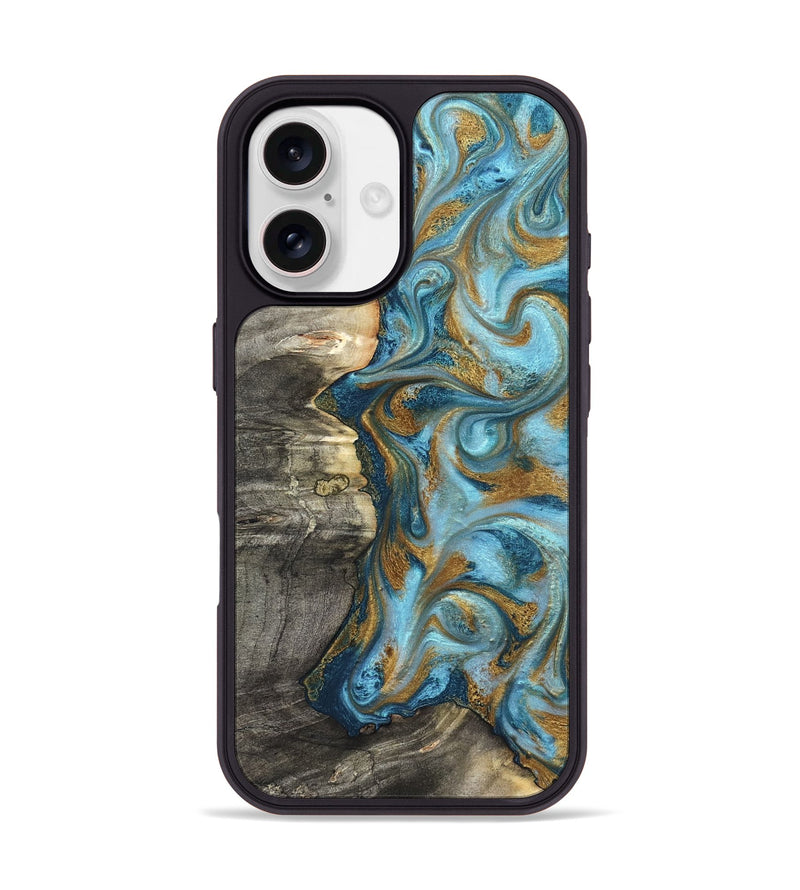iPhone 17 Wood Phone Case - Kisha (Teal & Gold, 824555)