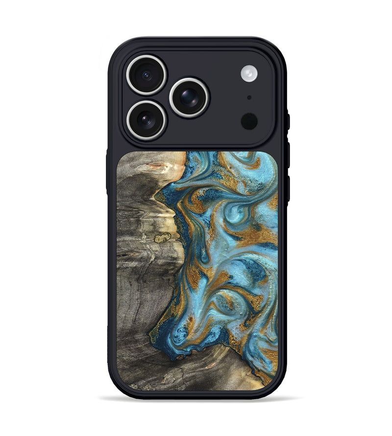 iPhone 17 Pro Wood Phone Case - Kisha (Teal & Gold, 824555)