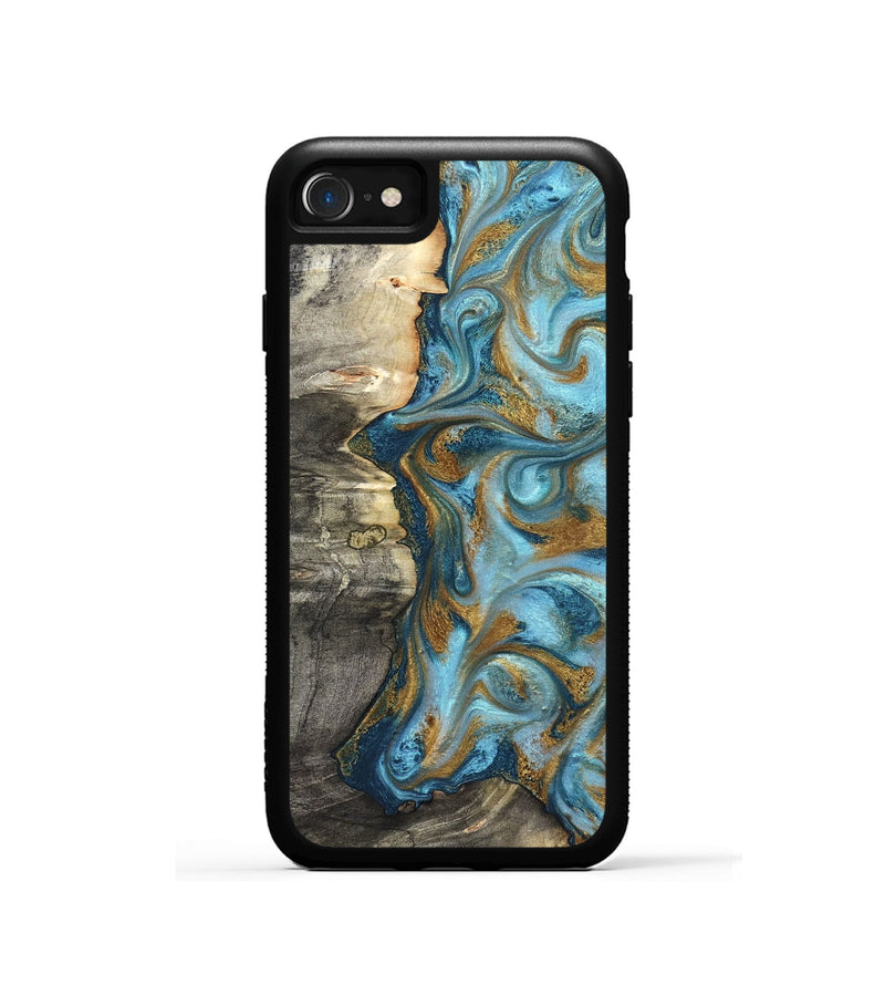 iPhone SE Wood Phone Case - Kisha (Teal & Gold, 824555)