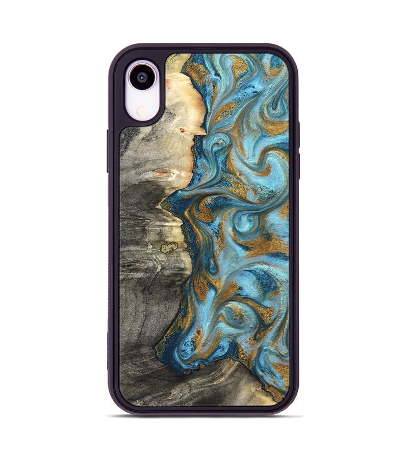 iPhone Xr Wood Phone Case - Kisha (Teal & Gold, 824555)