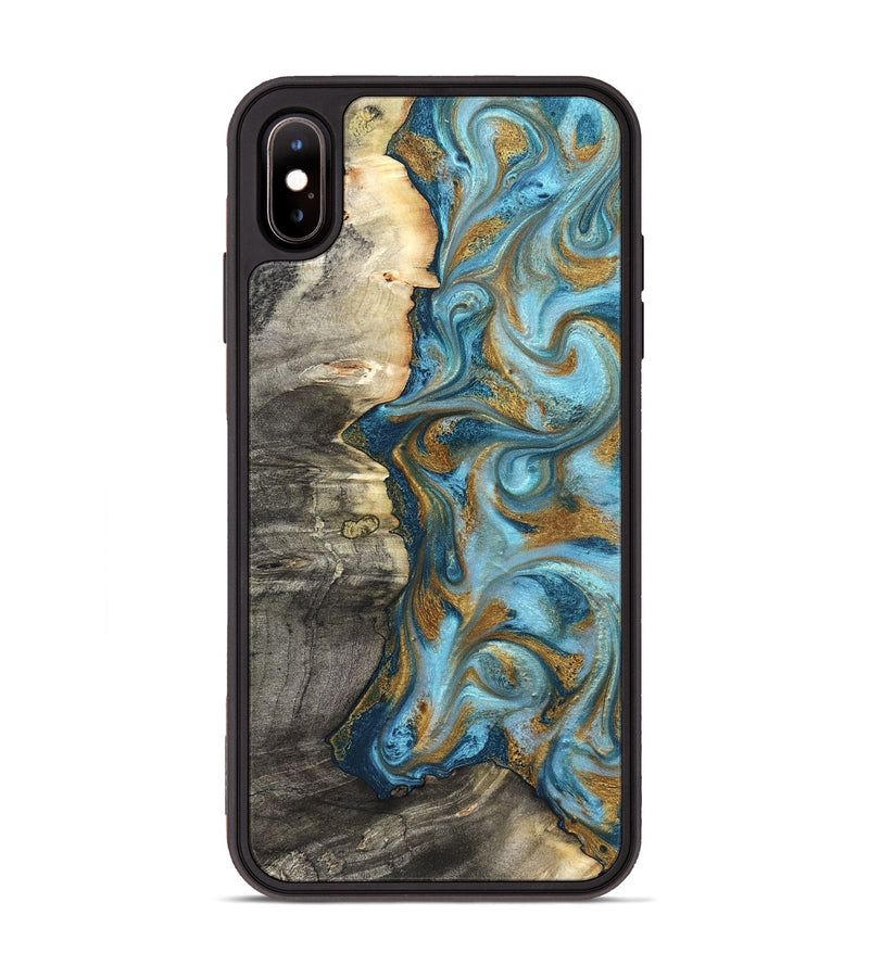 iPhone Xs Max Wood Phone Case - Kisha (Teal & Gold, 824555)
