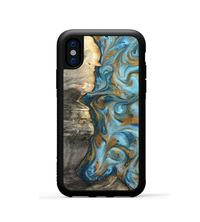 iPhone Xs Wood Phone Case - Kisha (Teal & Gold, 824555)
