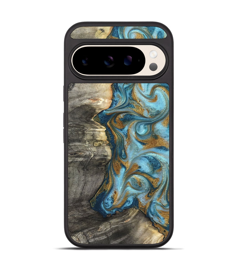 Pixel 10 Wood Phone Case - Kisha (Teal & Gold, 824555)