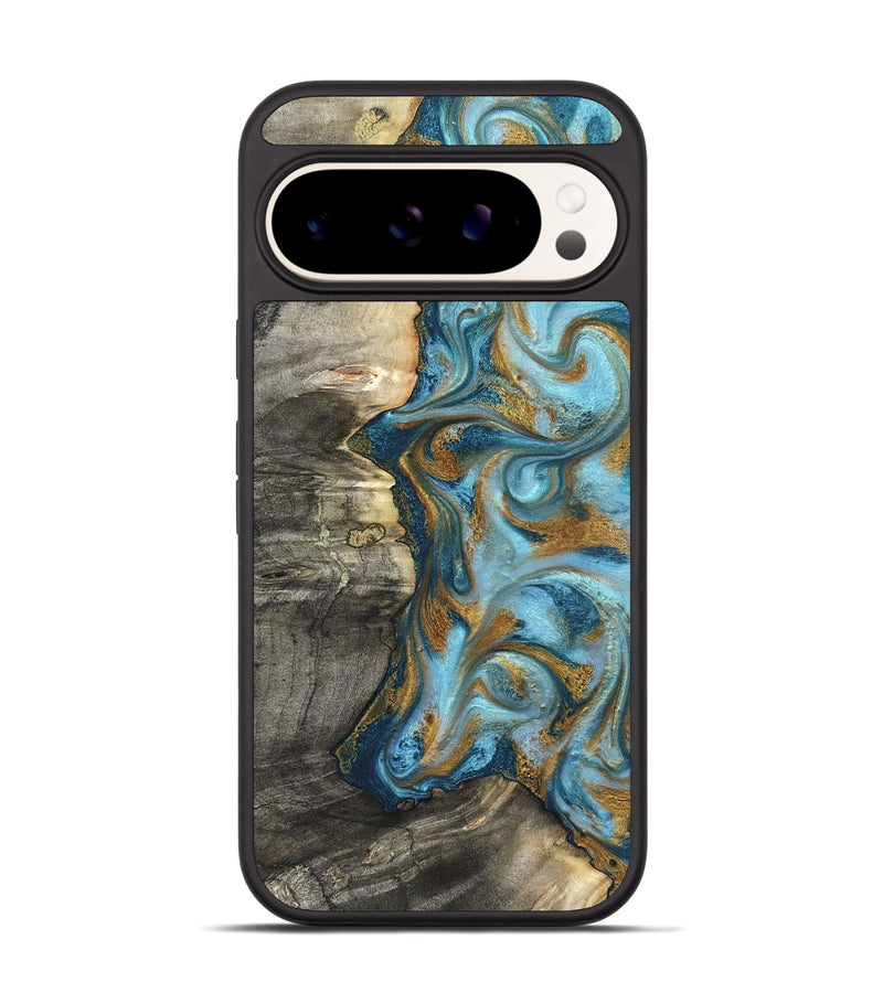 Pixel 9 Wood Phone Case - Kisha (Teal & Gold, 824555)