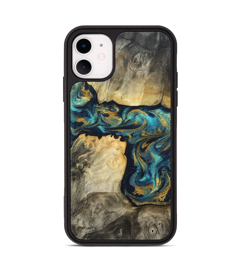iPhone 11 Wood Phone Case - Clare (Teal & Gold, 824568)