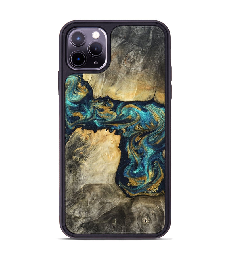 iPhone 11 Pro Max Wood Phone Case - Clare (Teal & Gold, 824568)