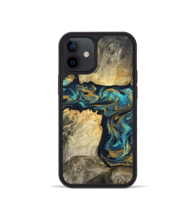 iPhone 12 mini Wood Phone Case - Clare (Teal & Gold, 824568)
