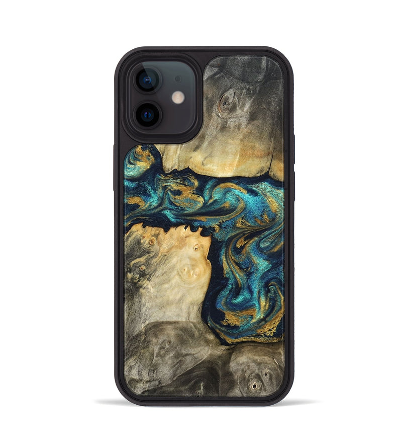 iPhone 12 Wood Phone Case - Clare (Teal & Gold, 824568)