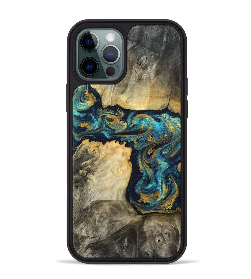 iPhone 12 Pro Max Wood Phone Case - Clare (Teal & Gold, 824568)