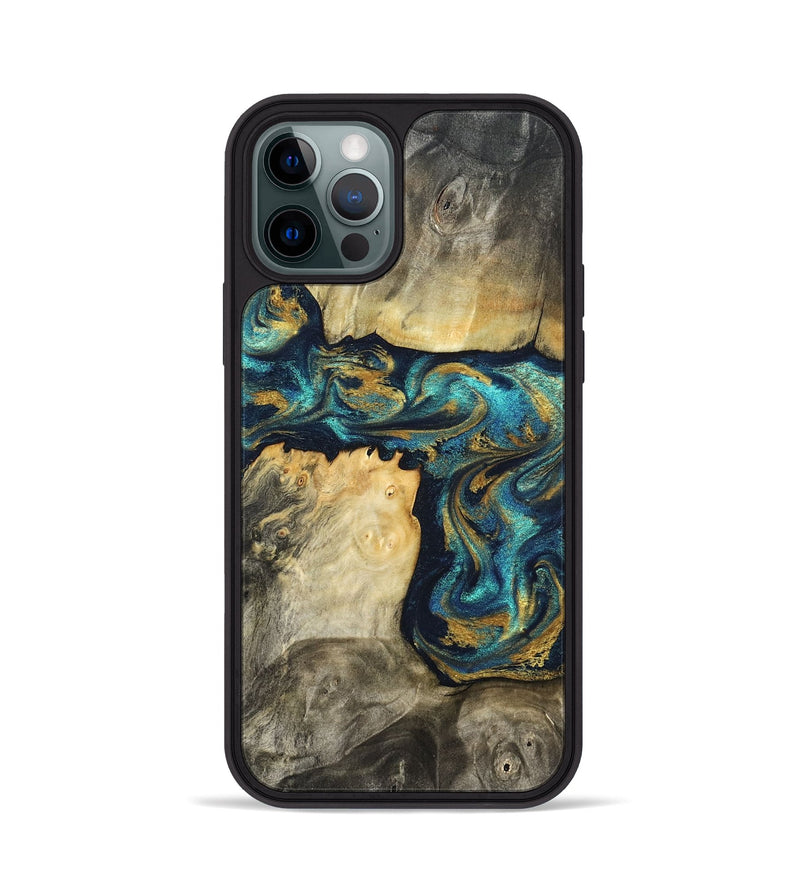 iPhone 12 Pro Wood Phone Case - Clare (Teal & Gold, 824568)