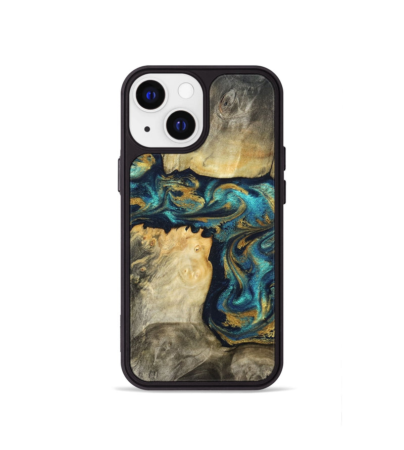 iPhone 13 mini Wood Phone Case - Clare (Teal & Gold, 824568)