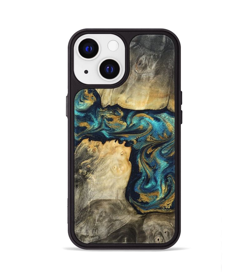iPhone 13 Wood Phone Case - Clare (Teal & Gold, 824568)
