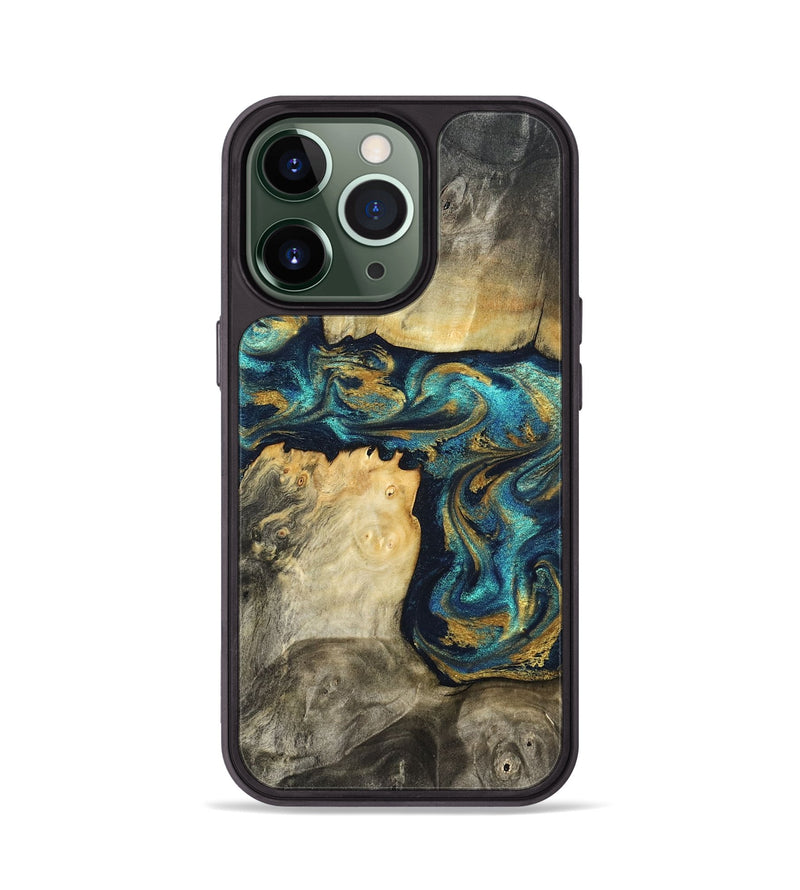 iPhone 13 Pro Wood Phone Case - Clare (Teal & Gold, 824568)