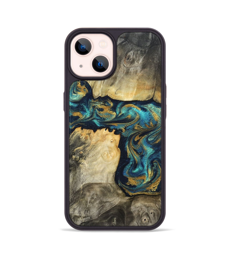 iPhone 14 Wood Phone Case - Clare (Teal & Gold, 824568)
