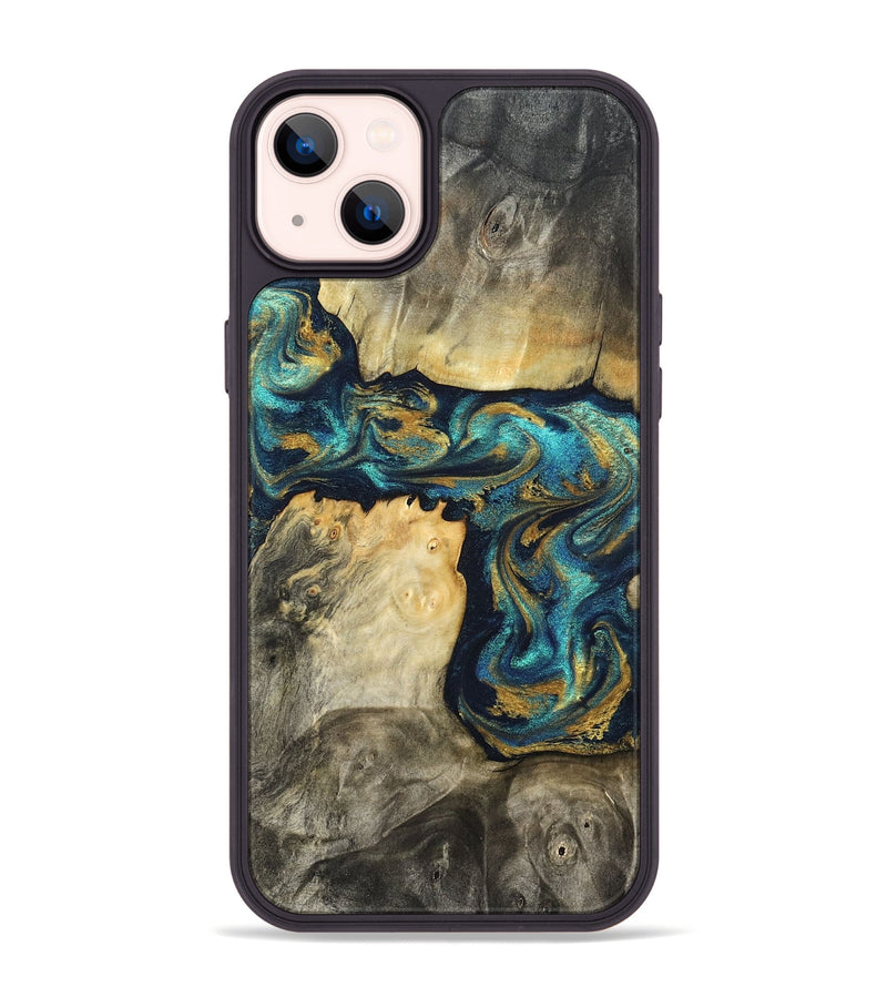 iPhone 14 Plus Wood Phone Case - Clare (Teal & Gold, 824568)