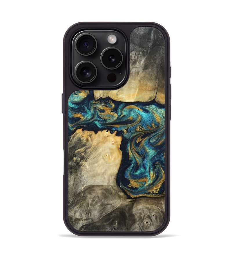 iPhone 16 Pro Wood Phone Case - Clare (Teal & Gold, 824568)
