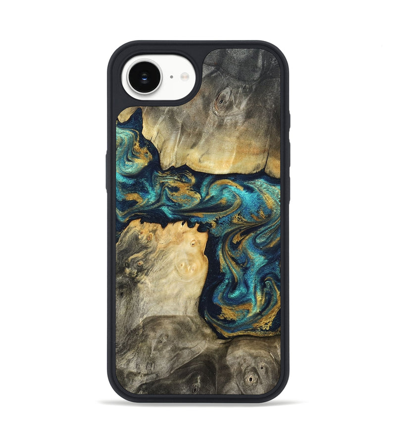 iPhone 16e Wood Phone Case - Clare (Teal & Gold, 824568)