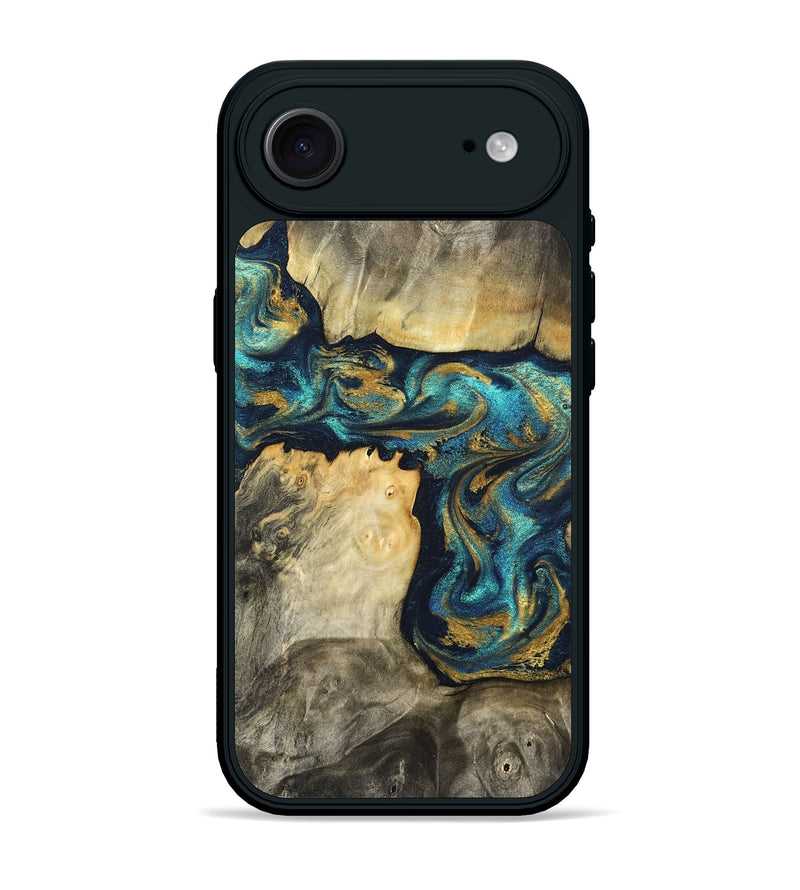 iPhone 17 Air Wood Phone Case - Clare (Teal & Gold, 824568)