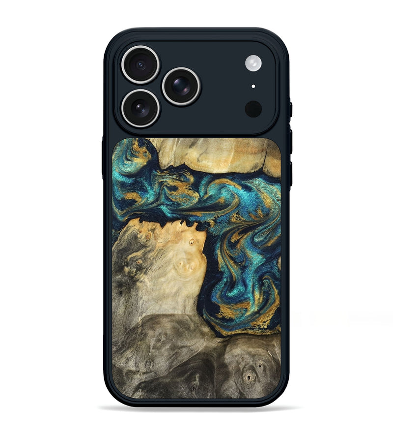 iPhone 17 Pro Max Wood Phone Case - Clare (Teal & Gold, 824568)