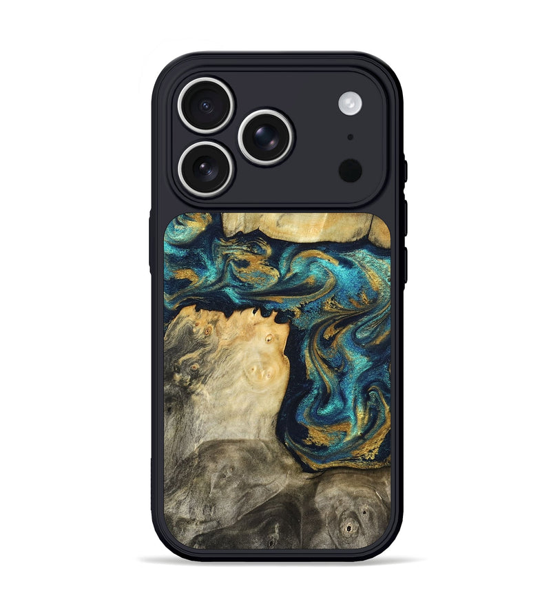 iPhone 17 Pro Wood Phone Case - Clare (Teal & Gold, 824568)