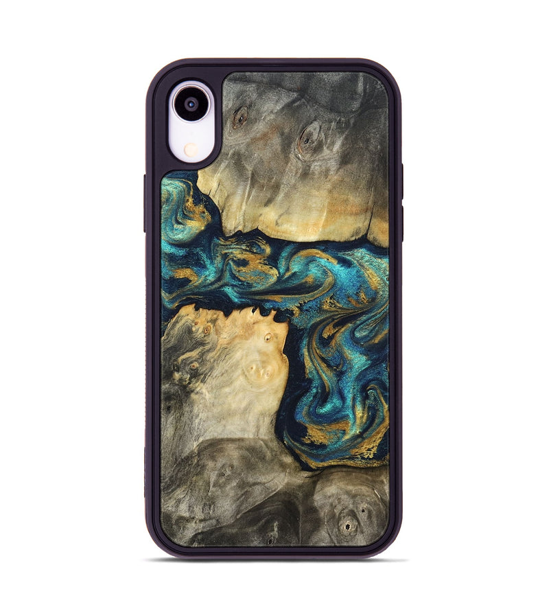 iPhone Xr Wood Phone Case - Clare (Teal & Gold, 824568)