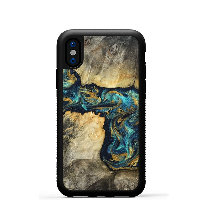 iPhone Xs Wood Phone Case - Clare (Teal & Gold, 824568)