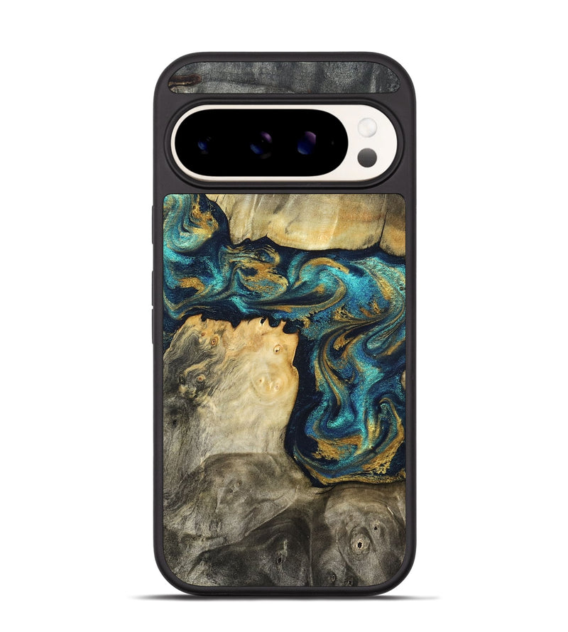 Pixel 9 Wood Phone Case - Clare (Teal & Gold, 824568)