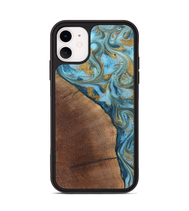 iPhone 11 Wood Phone Case - Carmen (Teal & Gold, 824576)
