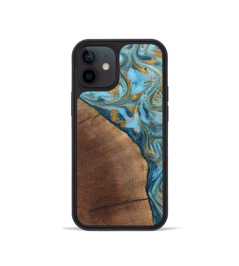 iPhone 12 mini Wood Phone Case - Carmen (Teal & Gold, 824576)
