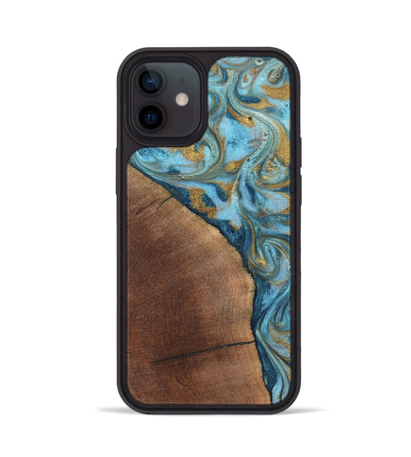 iPhone 12 Wood Phone Case - Carmen (Teal & Gold, 824576)