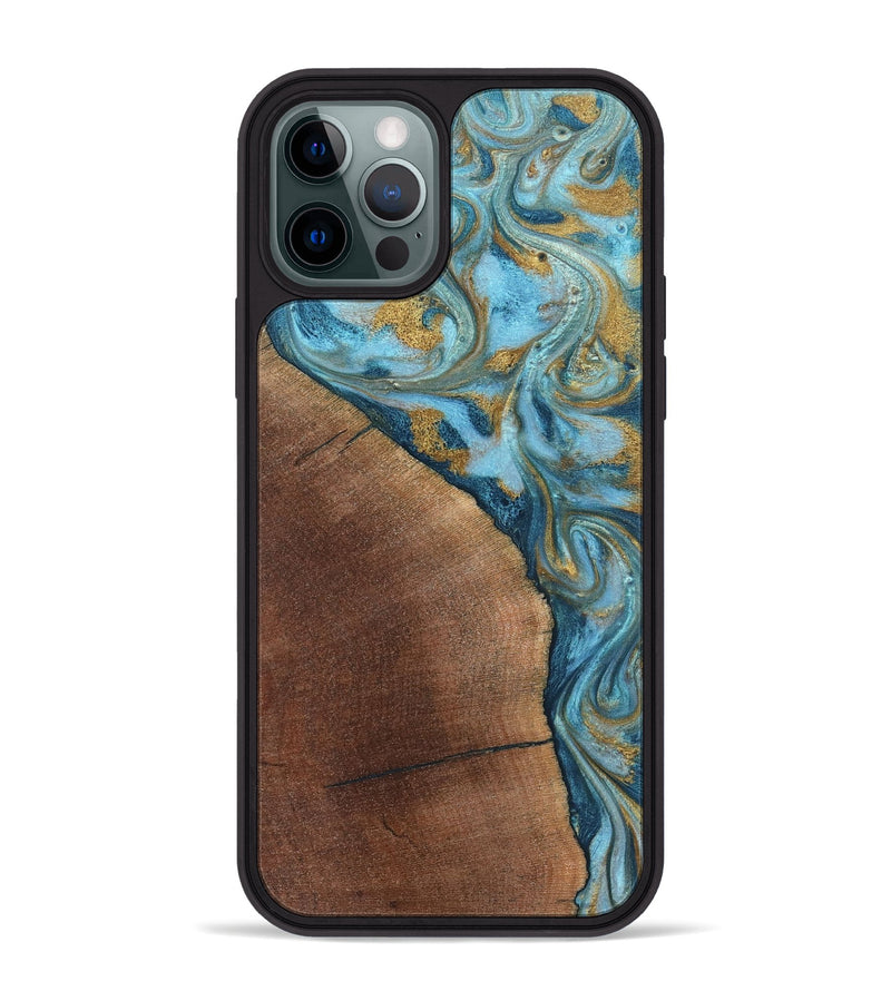iPhone 12 Pro Max Wood Phone Case - Carmen (Teal & Gold, 824576)