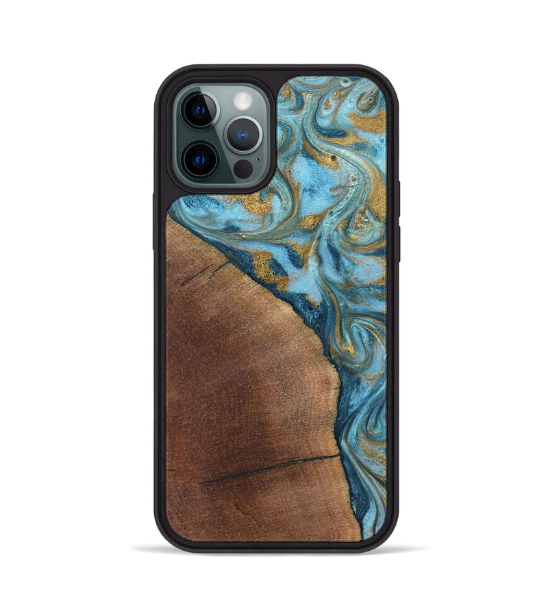 iPhone 12 Pro Wood Phone Case - Carmen (Teal & Gold, 824576)