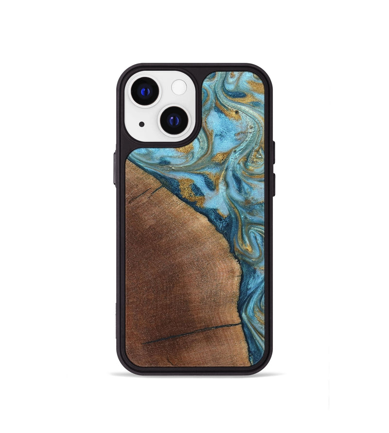 iPhone 13 mini Wood Phone Case - Carmen (Teal & Gold, 824576)
