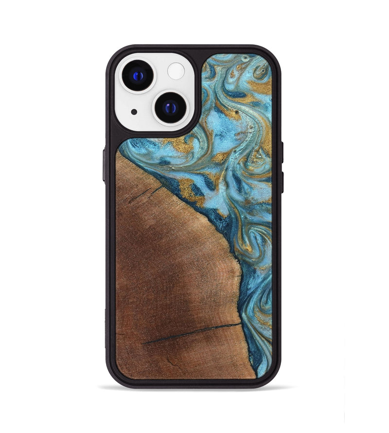 iPhone 13 Wood Phone Case - Carmen (Teal & Gold, 824576)