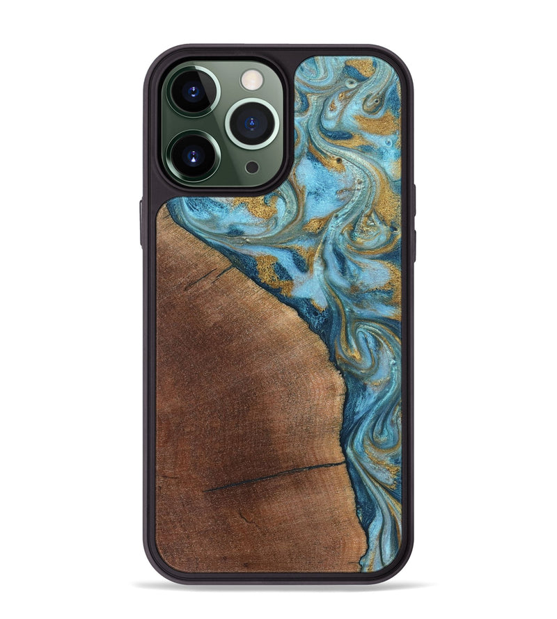 iPhone 13 Pro Max Wood Phone Case - Carmen (Teal & Gold, 824576)